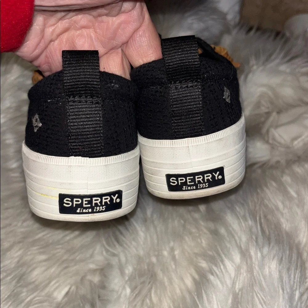 Sperry Preppy Black Canvas Crest Sneakers Tennis Shoes Tan Rawhide Laces Size 8 - Picture 5 of 8